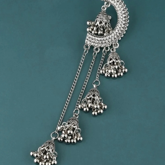 Antique silver dangling chain tassels jhumkas/pakistani Indian jewellery… - Picture 5 of 5